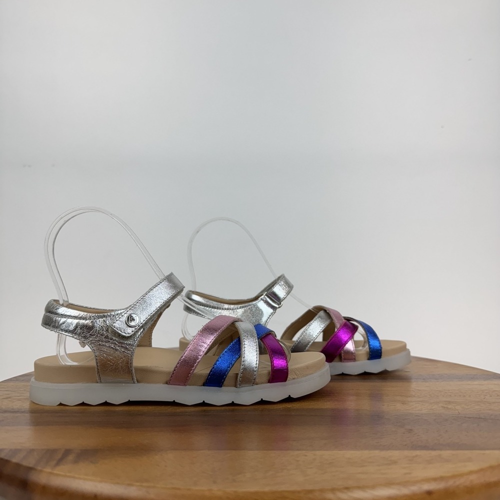 New Big Kids Naturino Clementin Metallic Silver Multicolor Strappy Sandals Sz 34